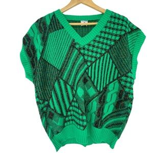Vintage Centennial Knits Ltd. Women's Sweater Vest Short Sleeve Green Black